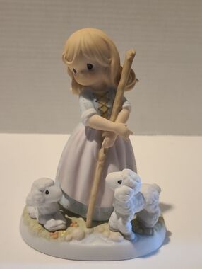 Precious Moments Porcelain Shepherdess Figurine with Lambs - Four Seasons Series